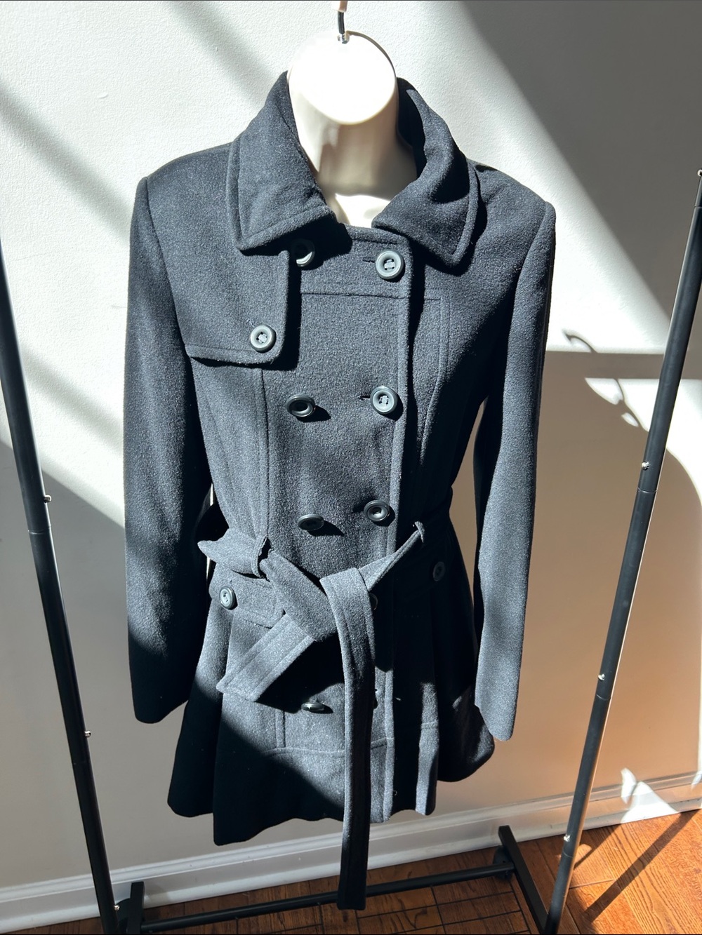 Guess Black Double-Breasted Trench Coat with Belt